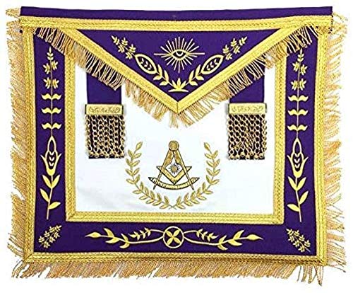 Masonic Blue Lodge Past Master Gold Machine Embroidery Purple Apron (Lambskin) #TOP14
