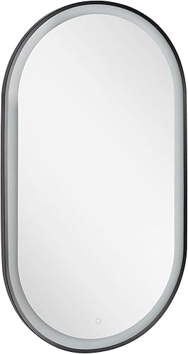 Miniatura 4 de Signature Hardware 953932-24 Faysel Espejo de pared de baño con marco ovalado de transición de 43 x 24 pulgadas, recubrimiento en polvo negro mate