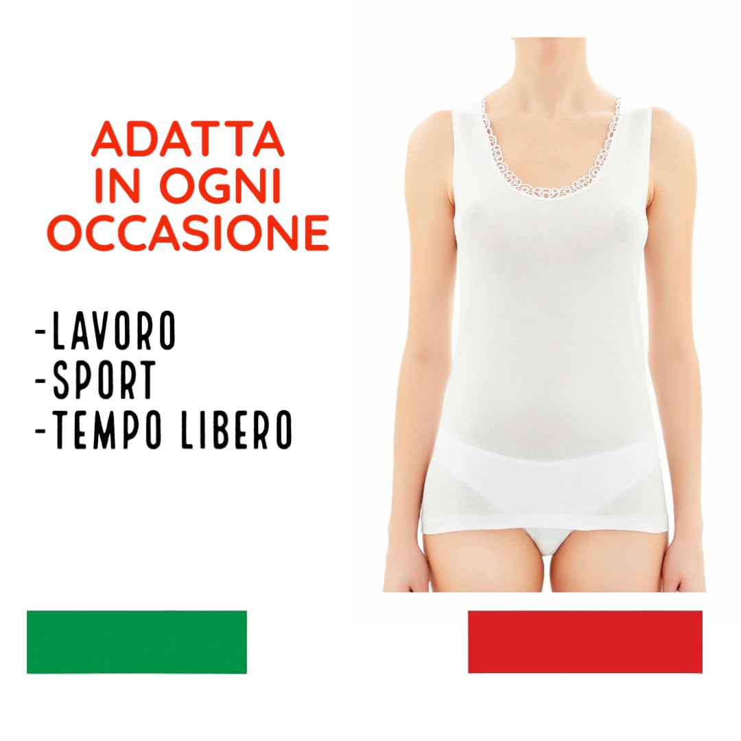 3-6 Pezzi Canotta Intima Pizzo 100% Cotone Mercerizzato Spalla Larga Canottiera Intima Donna Cotone Leggero Top Donna Spalla Larga 26-11