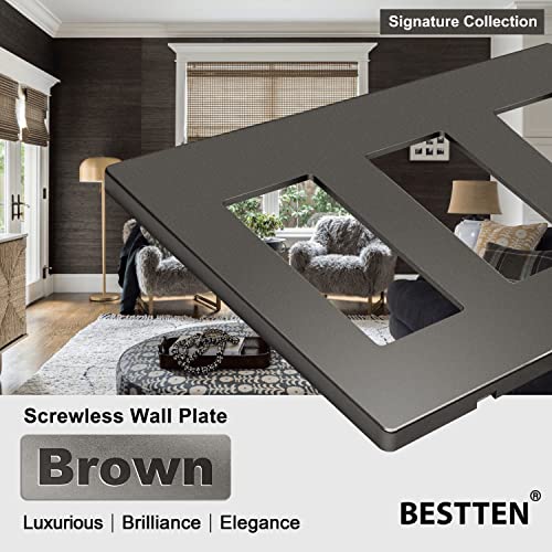 [2 Pack] Bestten 5 Gang Matte Brown Screwless Wall Plate, Decor Outlet Cover Switch Plate, Signature Collection Uswp8 Series, H4.69” X W10.18” #TOP4