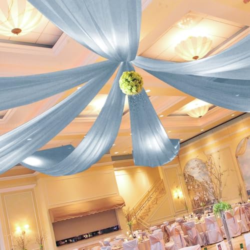 6 Panels Dusty Blue Ceiling Drapes for Wedding 5ftx15ft Ceiling