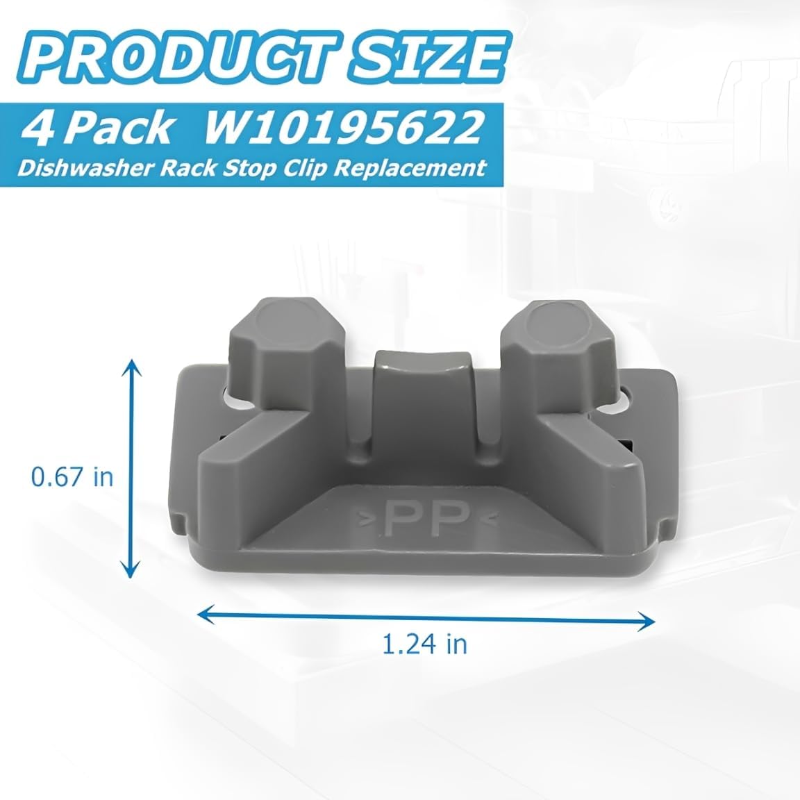 4 Pack W10195622 Dishwasher Rack Stop Clip Replacement,Upper Dishrack Slide Rail Rear Stop Replaces AP4566222