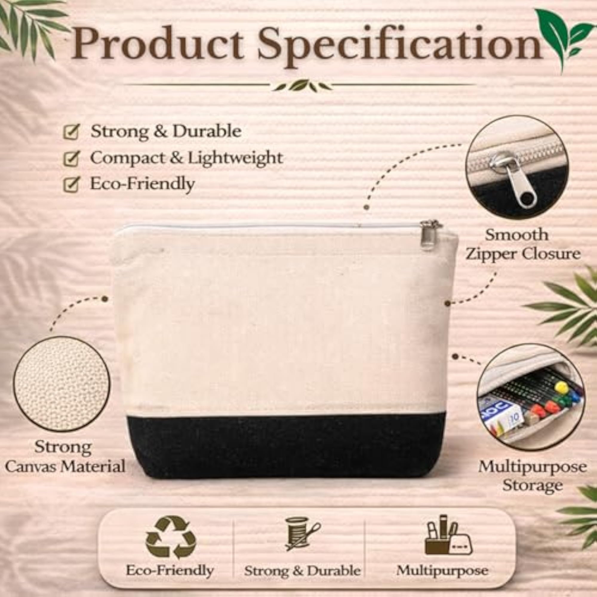 Canvas Zipper Pouch for Women & Men, Multipurpose Organizer