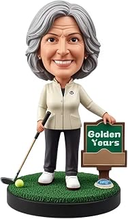 Female Golfer Bobblehead, “Golden Years” Sign - Holding Pose, 2025 Unique Gift for Mom/Wife/Sister/Golf Fans, Retirement/Anniversary/Recognition, Nostalgic Home Decor Keepsake