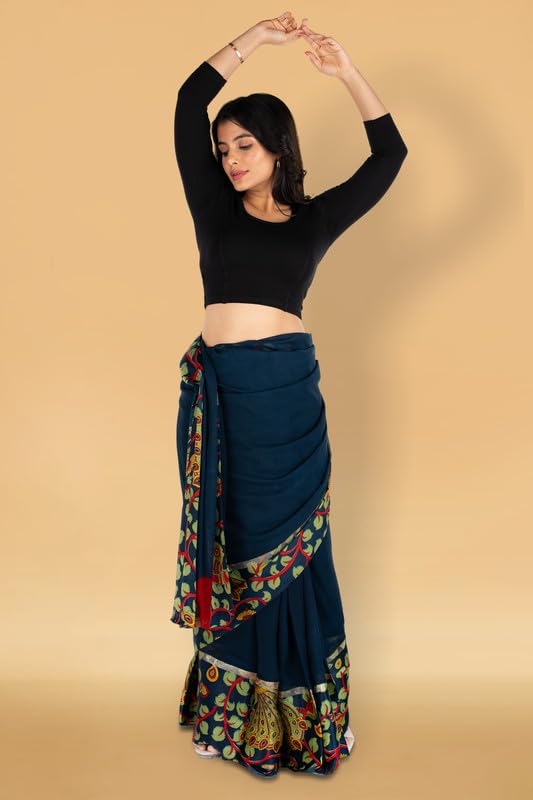 Image of Abhi Cotton Readymade Saree Blouse for Women- 3 /4 Sleeve, Round Neck, Regular-fit, Stretchable, Pull-on Style