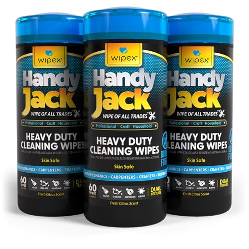 Wipex Handy Jack Heavy Duty Wipes, Dual Texture Cleaning Cloth – Used for Hands, Equipment, Tools, Garden, Automotive, Easily Removes Paint, Oil, Grease, & Dirt, 60 Count (Pack of 3)