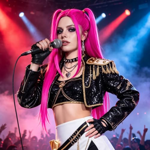Image of S-noilite Mira Hot Pink Wig with Pigtail for Women Halloween Cosplay Party