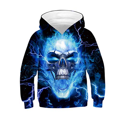 Pull à capuche enfant bleu motif 3D idéal pour l'école et le sport