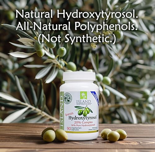 Island Nutrition, 20% Hydroxytyrosol Complex™ Olive Fruit Extract - Super Strength 100% Grown & Extracted in Spain. 90 Capsules, 100 mg, from The Maker of Real European Olive Leaf Extract