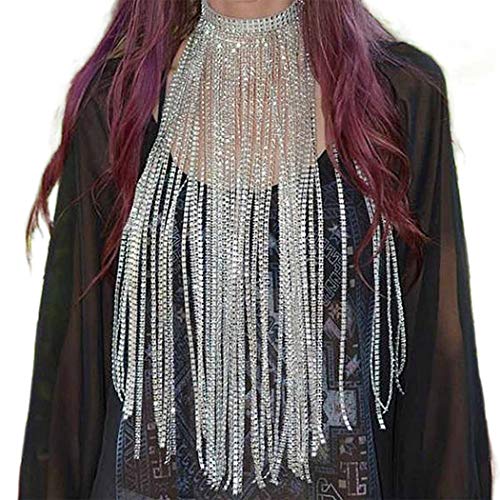 Masiter Sparkly Sequin Necklace Long Tassel Choker Dainty Statement Collar Chain Dancing Party Nightclub Costume Jewelry for Women and Girls