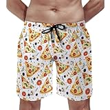 Bañador para hombre, con estampado de champiñones, tomate, pizza, con forro de malla, secado rápido, Multicolor, S
