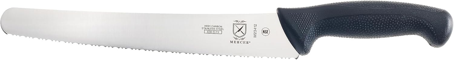Mercer Culinary M23412 Millennia Black Handle, Wide Fine Sawtooth Blade, Bread Knife
