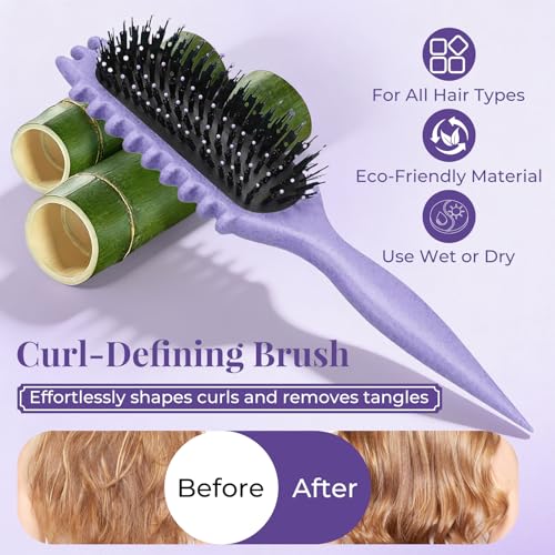Lockenbürste, curly hair brush Für curly hair, locken bürste Zum Definieren Beim Styling, Antistatisch Entwirren Ohne Ziepen, Ergonomischer Griff, haarbürste Für Frauen Männer (Lila)