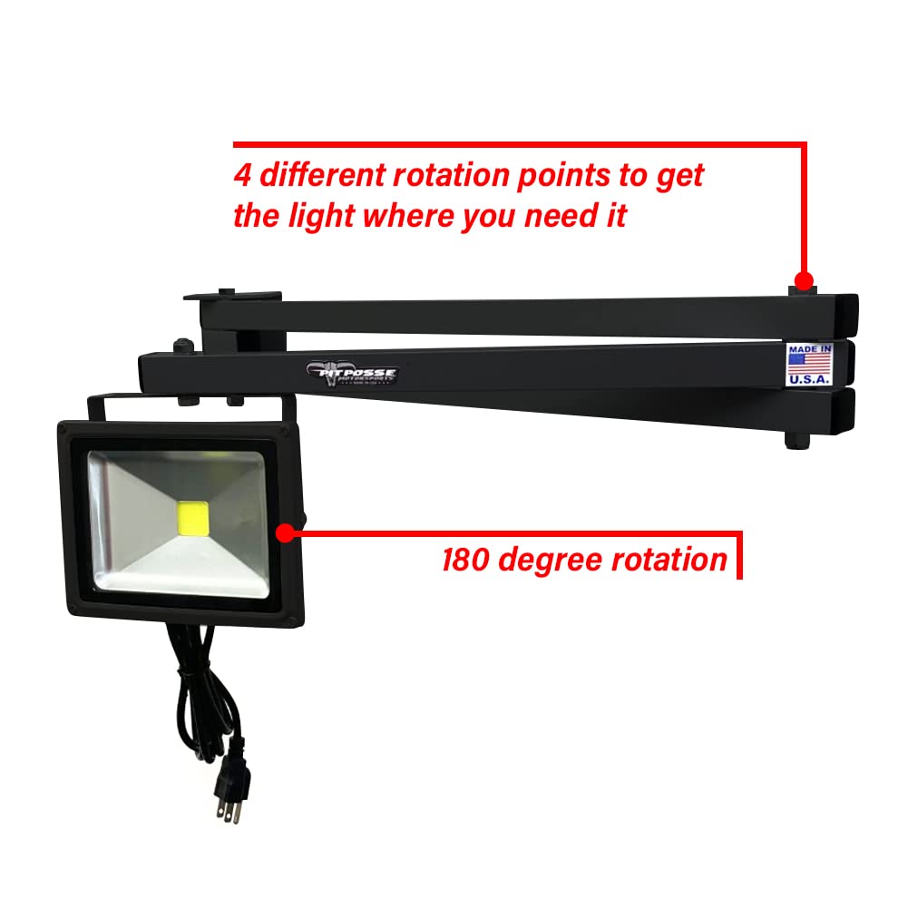 Pit Posse 490BK Made in USA Swing Arm LED Light Aluminum Workspace