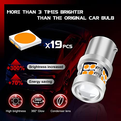 Teguangmei 1156 Led Bulbs Amber Yellow Turn Signal Bulb, Super Bright 19Smd 3030 600Lm Led Bulb 7507 Bau15S 5009 12496 Py21W Car Bulbs For Tail Light Brake Light Turn Signal Blinker Bulbs - 4Pcs #TOP1
