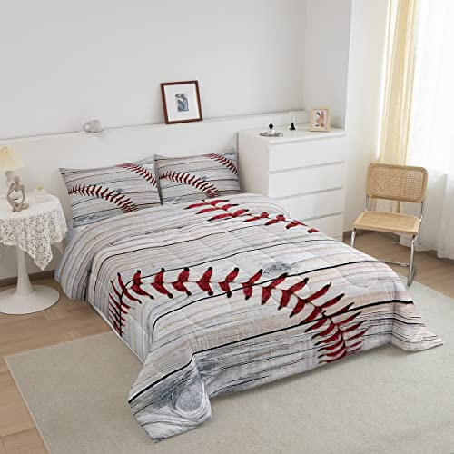 Feelyou Baseball Pattern Bedding Set For Girls Boys Children Sports Theme Comforter Set 3D Ball Pattern Comforter Room Decor Baseball Games Duvet Set Athlete Competitive Full Size Quilt Set #TOP1
