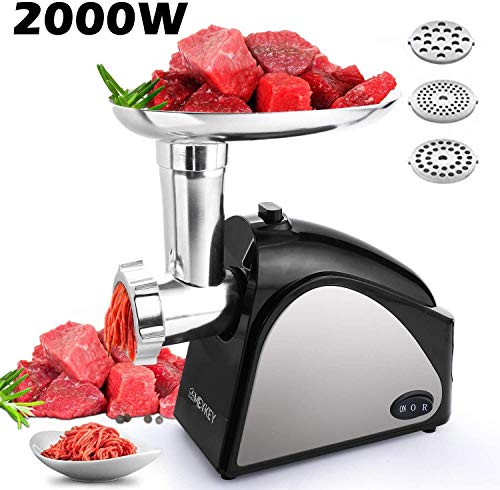 Electric Meat Grinder, Meat Mincer with 3 Grinding Plates and Sausage Stuffing Tubes
