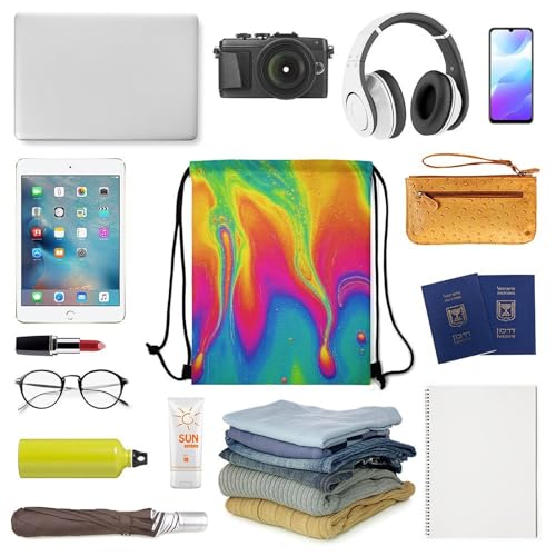 Image of Large Capacity Beam Backpack Drawstring Sack for Basketball Sports Gear Travel Storage Men Women Unisex, Watercolor Fantasy Color Neon Bags