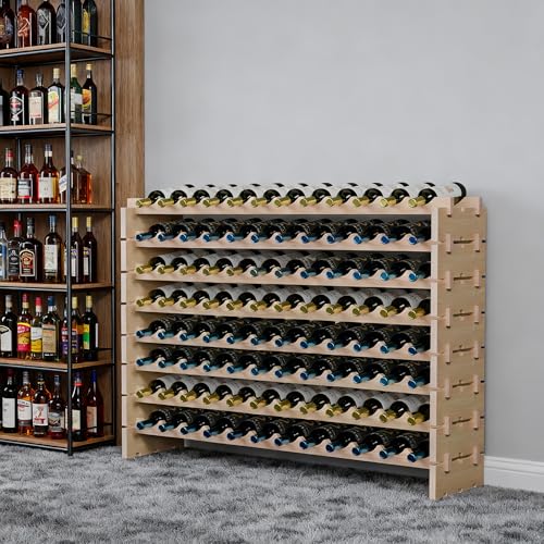 Smartxchoices 96 Bottles Stackable Modular Wine Rack, 8-Tier Wooden Wine Storage Rack Freestanding Wine Holder Display Shelves, Wobble-Free Shelves, Solid Wood