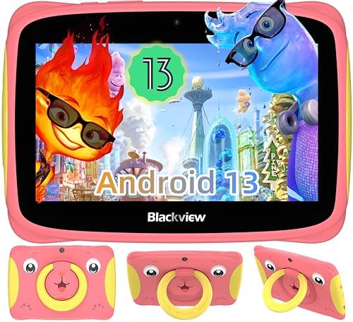 Blackview Kids Tablet Tab 3 Kids, 7 inch Android 13 Tablet, 4(2+2) GB+32GB/TF 1TB, Android Tablet for Kids with Parental Controls, Google Play/Dual Speakers, Pre-Installed iKids Learning Tablet, Pink