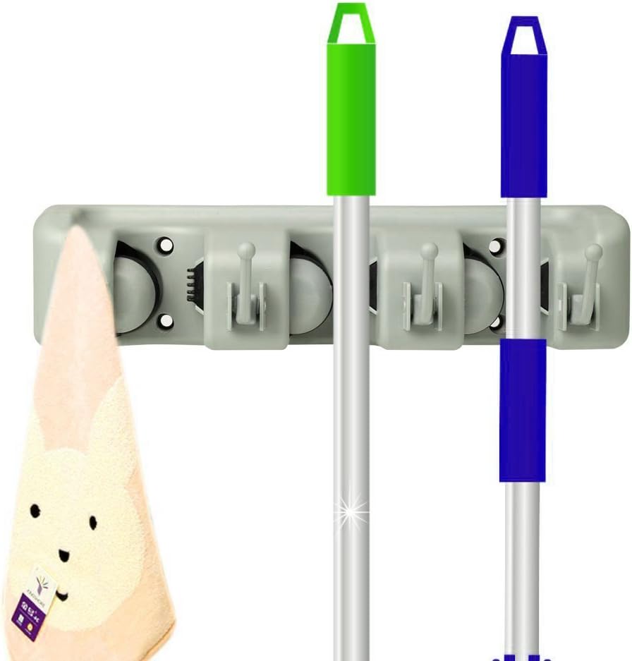 Mop and Broom Holder, Wall Mounted Garden Tool Storage Tool Rack Storage & Organization for Your Home, Closet, Garage and Shed (3-Position)