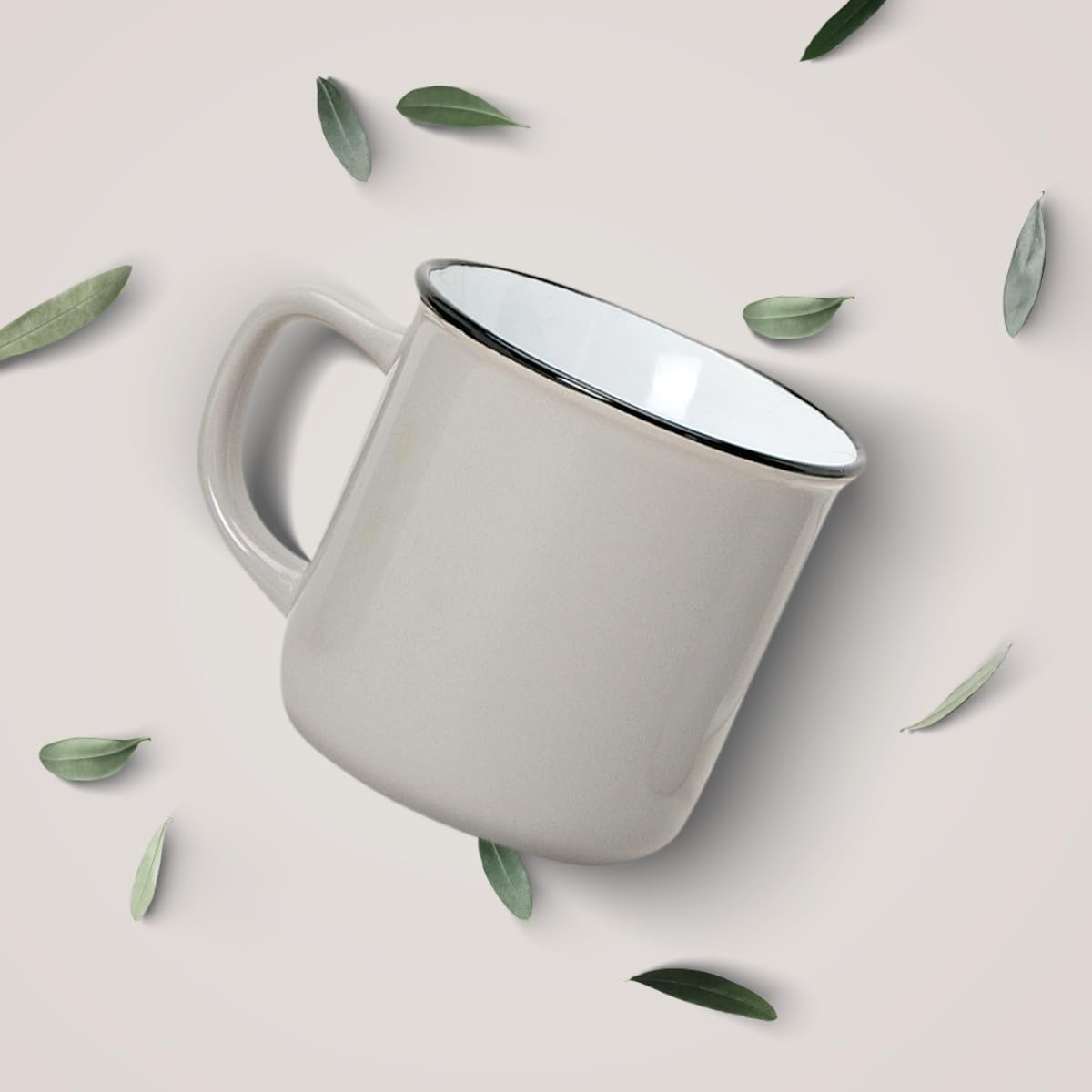 Tassen 36er Set Emaille Optik in weiß braun und grau - Retro Keramik Kaffeebecher in 300ml für Tee Kaffee Cappuccino - Süße Kaffeetassen spülmaschinenfest und mikrowellengeeignet als Geschenk