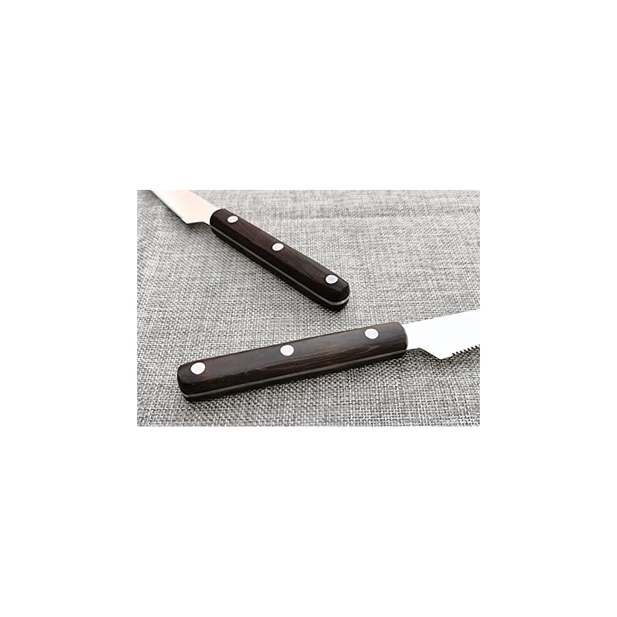 UMOGI Steak Knives Set of 8 Gift Box - Full Tang Wooden Handle High Carbon German Stainless Steel - Serrated Edge Non Straight - 4.5 Inch Dinner Knife, Elegant Kitchen Cutlery Set