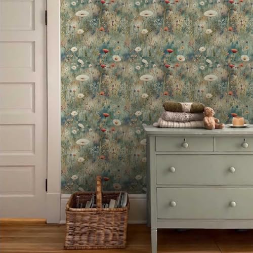 MuralPeel Watercolor Wildflower White Flowers Light Green Peel and Stick Wallpaper Self Adhesive Removable Easy Peel Off Contact Paper Stick on Wall Paper for Bedroom Cabinet Renter Friendly by MuralPeel - Image 3