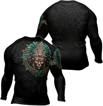 Aztec Mens Slim Fit Compression Shirts Long Sleeve Rash Guard Sport Tops for MMA BJJ Jiu-Jitsu Workout