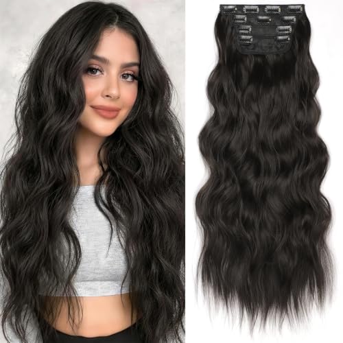 KooKaStyle Wavy Thick Clip in Hair Extensions 24" Medium Brown