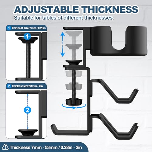 Image of 4 in 1 Desk Cup Holder with Headphone Hanger and Controller Stand Gaming Accessories, Universal Adjustable & Rotating Upgraded Arm Clamp for Coffee Mugs, Water Bottles, Headphones, Controller.
