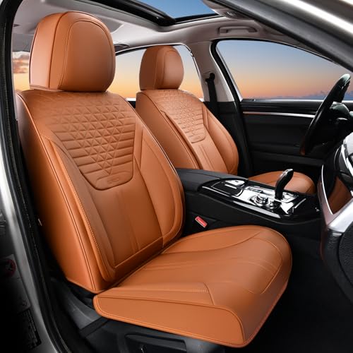 Image of FLORICH Car Seat Covers for Front Seats, Universal Seat Cushion 2 Seats, Car Seat Protector Waterproof, Premium Leather Automotive Seat Covers for Most Cars, Sedans, SUVs, and Trucks-Brown