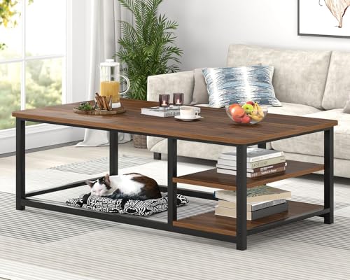 EXCEFUR Modern Coffee Table, Rustic Wood and Metal Center Table for Living Room, Industrial Rectangle Cocktail Tea Table with Storage Shelf, Walnut, 47 Inch by EXCEFUR - Used condition - Image 6