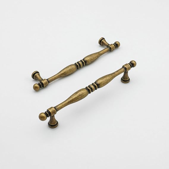 10 Pack Antique Brass Cabinet Handles 5 Inch/128mm Hole Center Zinc Alloy Vintage Drawer Dresser Pulls Retro Kitchen Cupboard Bathroom Furniture Hardware