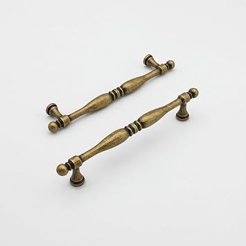 10 Pack Antique Brass Cabinet Handles 5 Inch/128mm Hole Center Zinc Alloy Vintage Drawer Dresser Pulls Retro Kitchen Cupboard Bathroom Furniture Hardware
