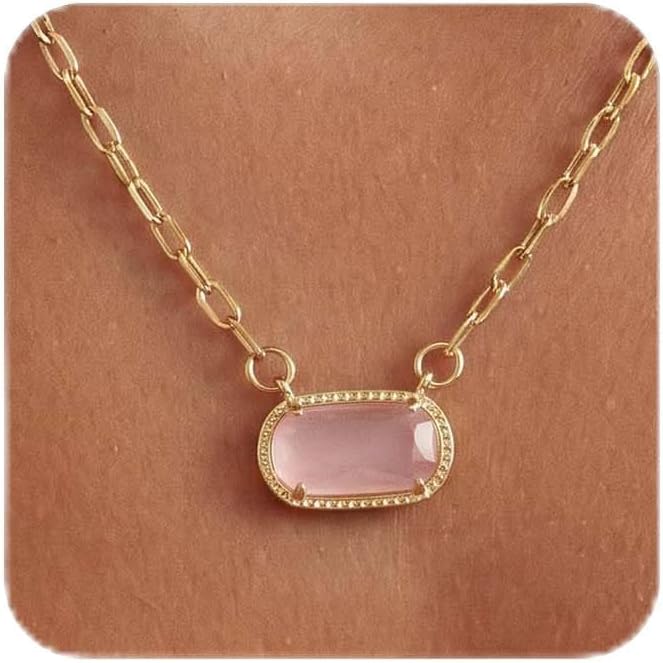 Gold Paperclip Chain Necklace for Women CZ Pendant Dainty Jewelry