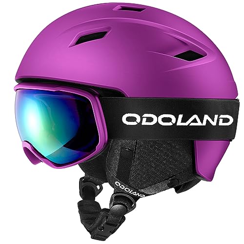 Odoland スキーヘルメットセット ゴーグル付き スノーボードヘルメット ダイヤル式サイズ調整 メガネ対応 ダブル球面レンズ 防風 曇り止め 耐衝撃 UVカット 男女兼用 大人・ジュニア・子供用