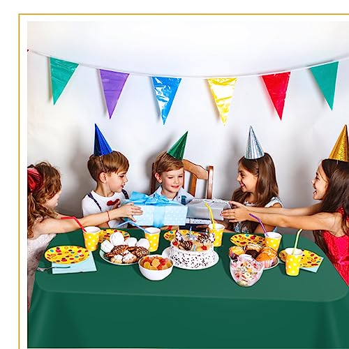 Image of tujol Dark Green 6 Pack Plastic Table Cloth 54 inch x 108 inch, Disposable Tablecloths Rectangle Table Cover, Plastic Tablecloths for Parties