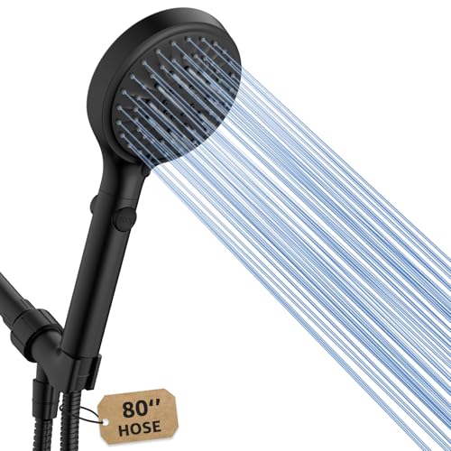 FASDUNT Shower Head with Handheld High Pressure Handheld Shower Head with 80 Extra Long Stainless Steel Hose & Adjustable Bracket Showerhead with ON/OFF Switch Black