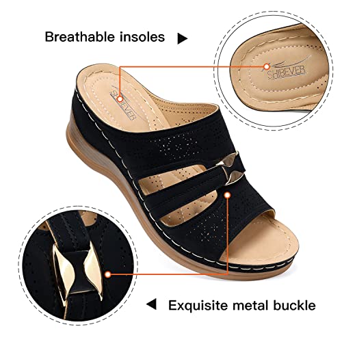 SHIBEVER Wedge Sandals for Women Hollow Out Slip On Platform Wedge Sandals Summer Casual Walking Shoes4