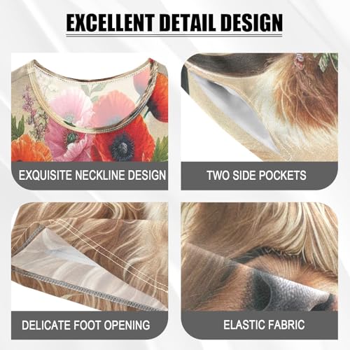 Highland Cow Wildflowers Pajama Set Short Sleeve Summer Pajamas Shorts Sets PJ Clothes Set Soft 5Y4