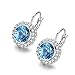 SBLING Platinum-Plated Leverback Drop Earrings Made with Blue Swarovski Crystals (2.2ct)