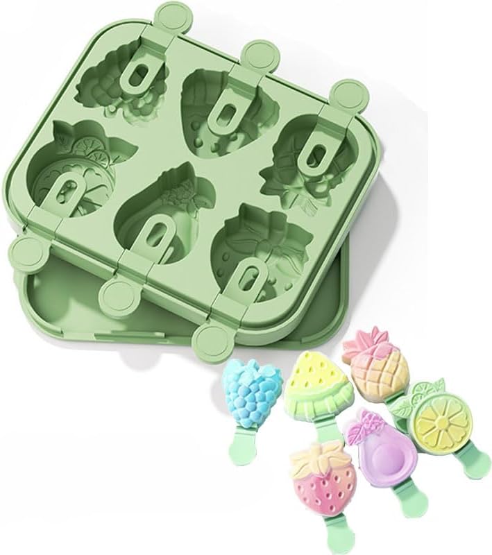 Popsicles Molds– Silicone Popsicle Mold with Sticks, Reusable Ice Cream Molds for Homemade Popsicles – Easy to Fill & Clean (Green)