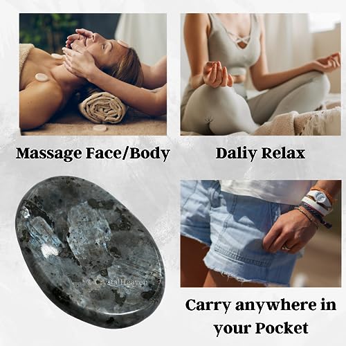 Image of Crystal Heaven Larvikite Crystal Thumb Worry Pebbles Stones For Anxiety Stress Relief Massage - Aaa Grade Original Healing Gemstone Agate Rubbing Stone For Yoga Meditation Spiritual Reiki Feng Shui