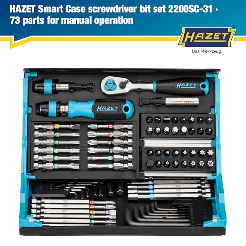 Image of HAZET Smartcase Bit Set 2200SC-31 I 73-Piece Set, Drive: Hexagon 6.3 (1 /4 Inch), Maximum Number of Tools in Minimum Space for Best Overview I Foldable Tool Set