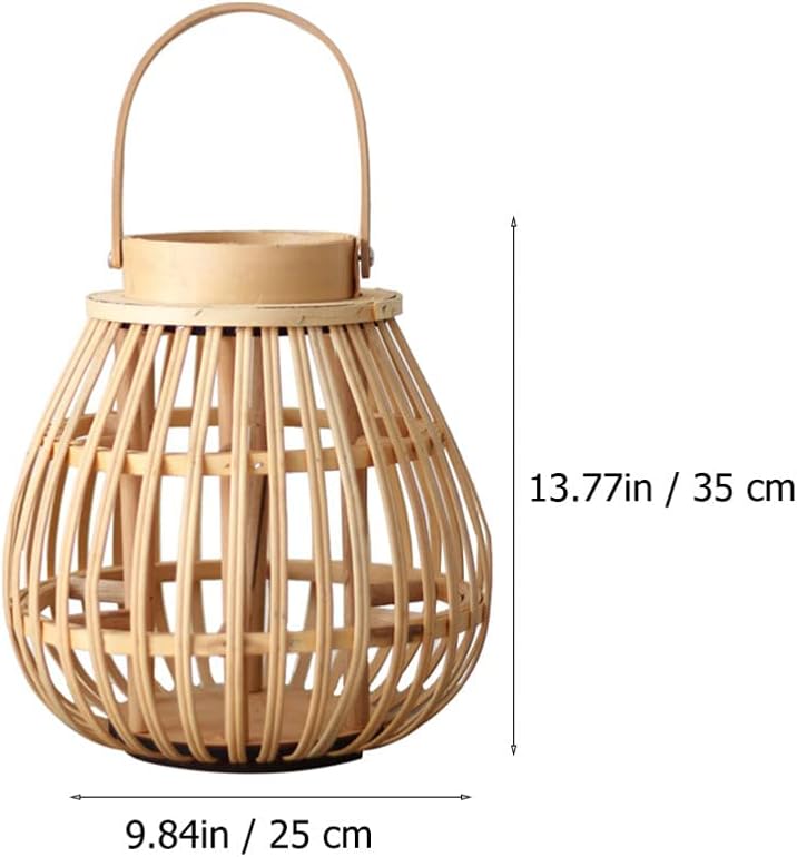 Rattan Natural Lantern Bamboo Hanging Lantern Outdoor Wicker and Rattan LED Candle for Patio Garden Home Decoration