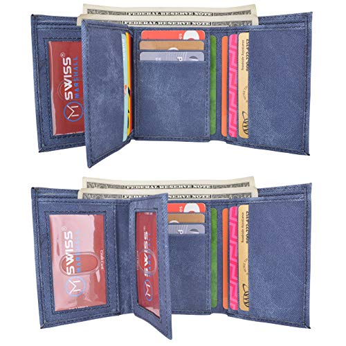 Vegan Leather Trifold Wallets For Men - Cruelty Free Non Leather Mens Wallet With 2 ID Windows (Jean)2