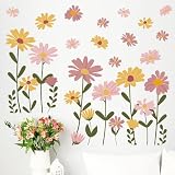 Mfault Floral Theme Wall Decals Stickers, Watercolor Flower Botanical Decorations Bedroom Art, Spring Summer Natural Wildflower Home Living Room Kitchen Decor
