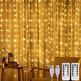 Tuanse 2 Pack 195 LED Curtain Tapestry Lights Backdrop String Lights, 6.5 x 5 Feet Hanging Fairy Curtain Light with 8 Lighting Modes and Remote for Bedroom...