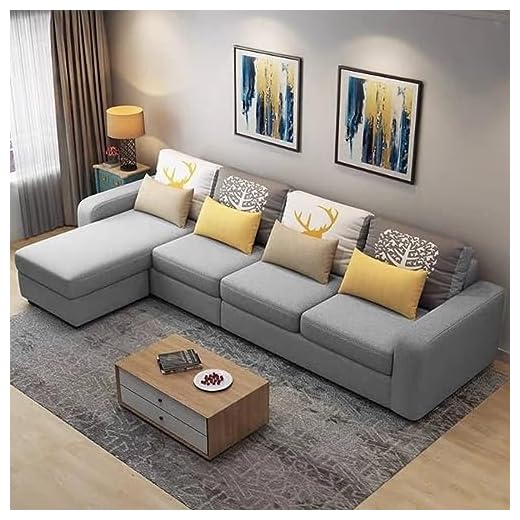 FURNY Sebastian 5 Seater Fabric LHS L Shape Sofa Set (Left Facing-Grey)